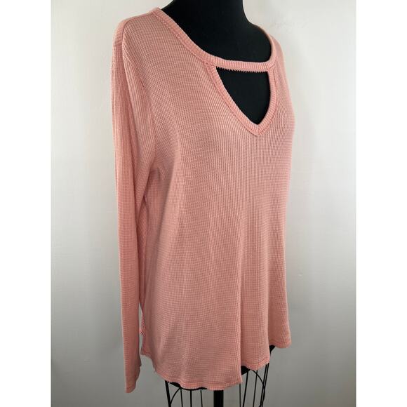 Anthropologie T.La Pink Nadia Cut Out Thermal Waffle Knit Tunic Top Size M - Picture 2 of 9